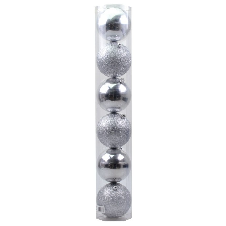 Set 6 palline argento ø 10 cm per albero di Natale
