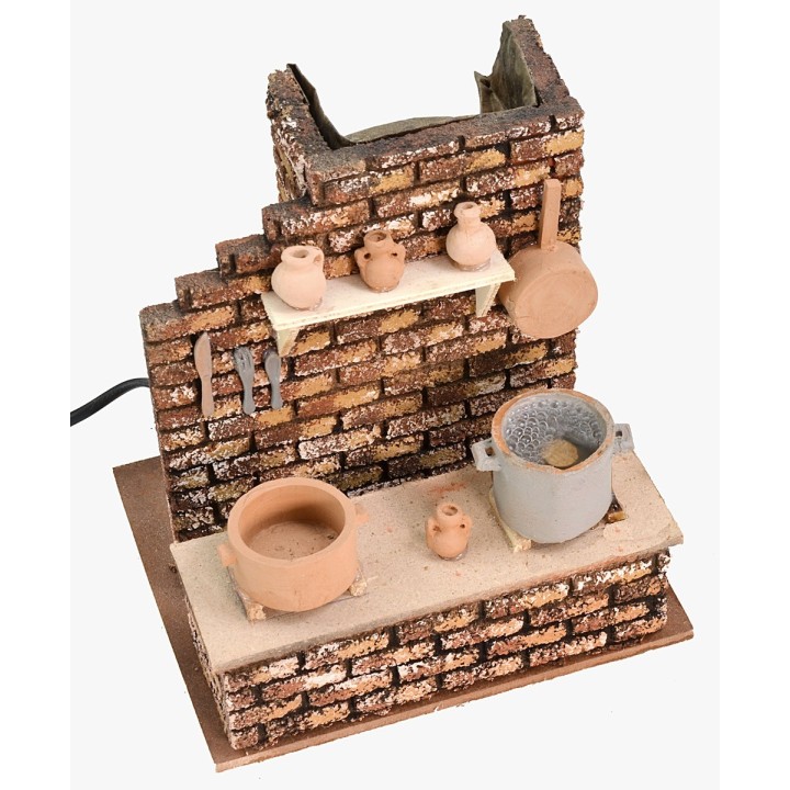 Cucina con pentola che bolle e fuoco cm 13,5x17x21 h.