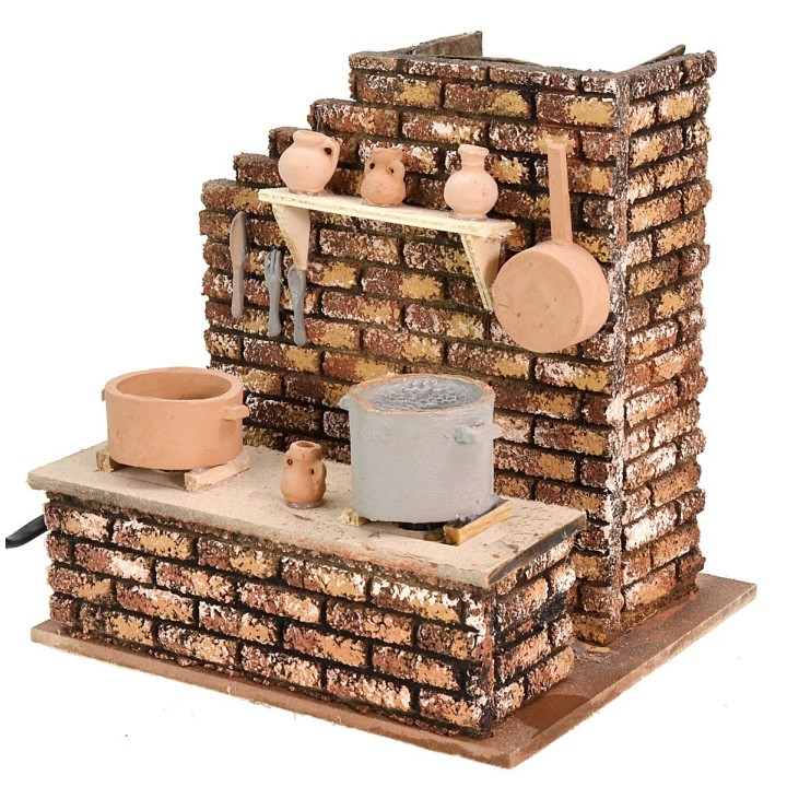 Cocina con olla que hierve y fuego cm 13,5x17x21 h.