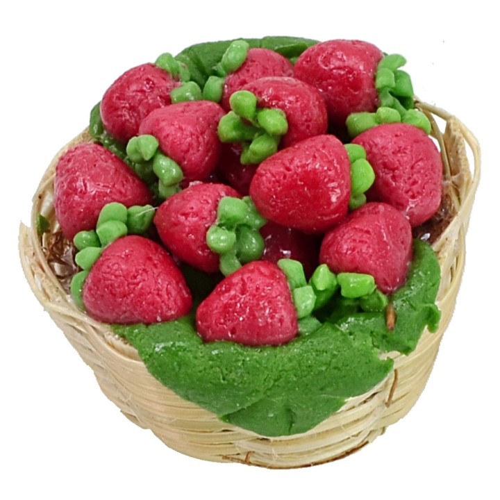 Cesta de mimbre con fresas ø 2,5x2 h cm