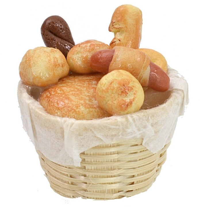 Cesta de mimbre con pan surtido ø 2,8x3 h cm