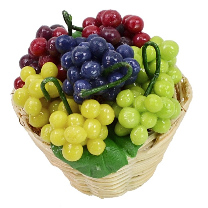 Cesta de mimbre con uvas surtidas ø 2,8x3 h cm