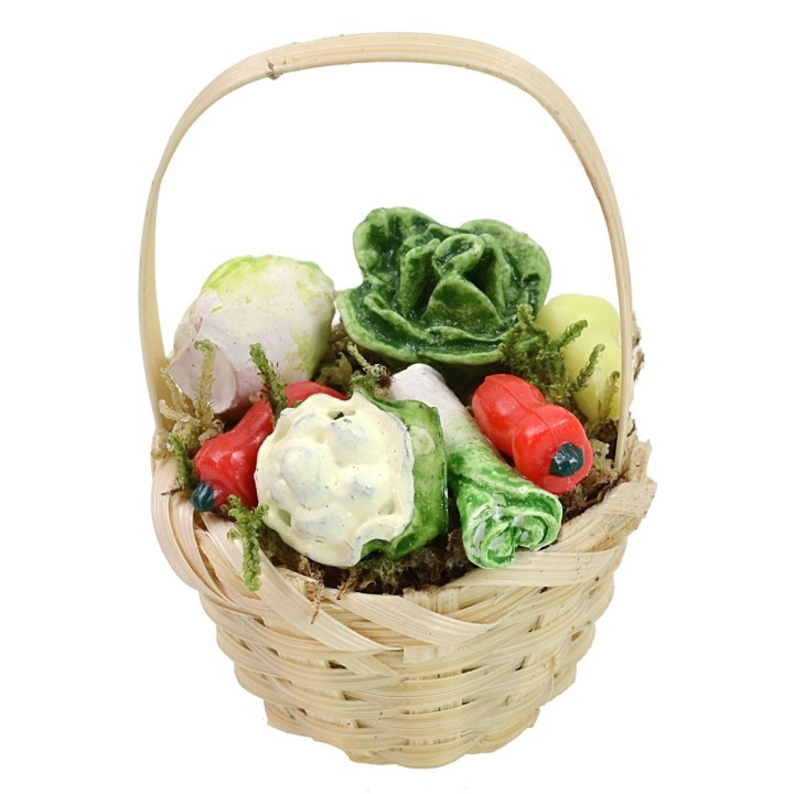 Cesta de mimbre con verduras surtidas ø 3,6x5,5 h cm