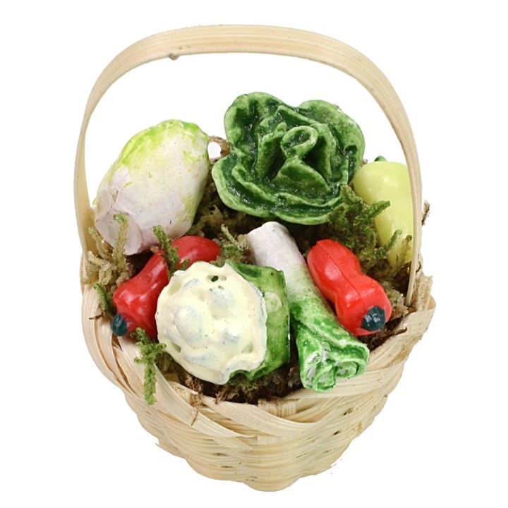 Cesta de mimbre con verduras surtidas ø 3,6x5,5 h cm