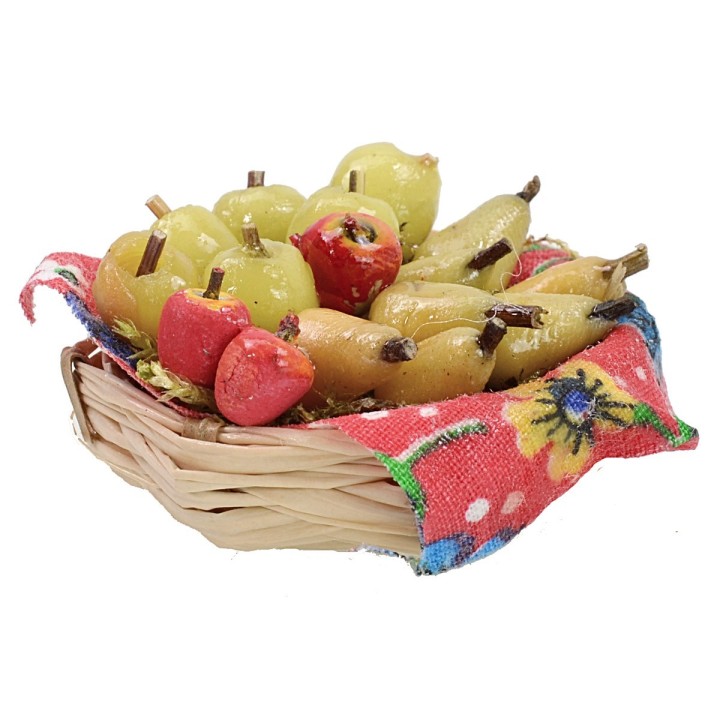 Wicker basket with assorted fruit in wax ø 5x3 h cm