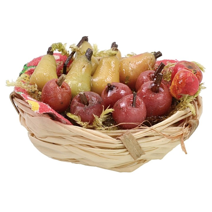 Wicker basket with assorted fruit in wax ø 5x3 h cm