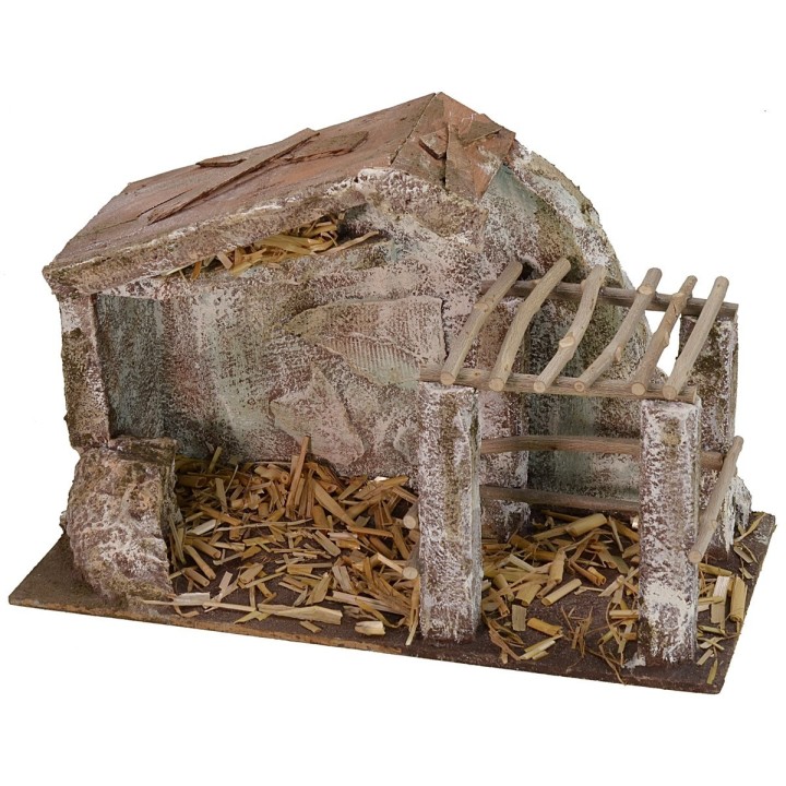 Hut with fence 29.2x14.4x18.8 cm h for 8 cm Nativity