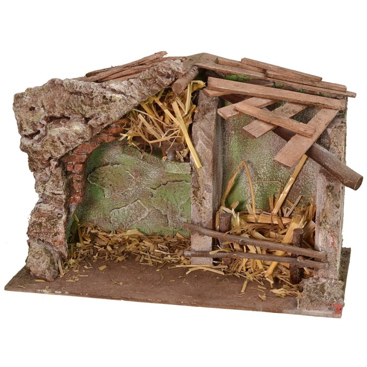 Capanna con fienile cm 29x14,7x20,5 h per Natività da 8 cm