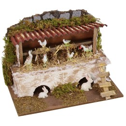 Pollaio con galline e conigli 20x14x13 h cm