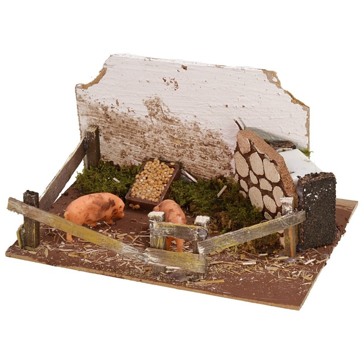 Enclosure with pigs and towards sound 20x14x11 h cm