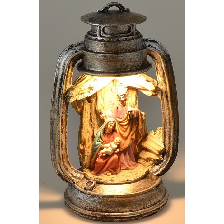 Linterna iluminada con Natividad en resina