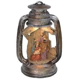 Lantern illuminated with Nativity in resin