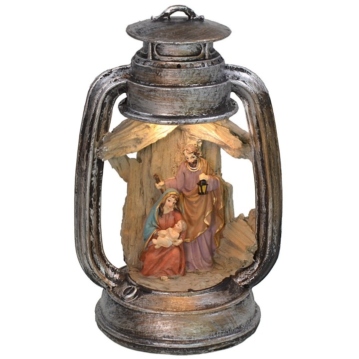Lantern illuminated with Nativity in resin