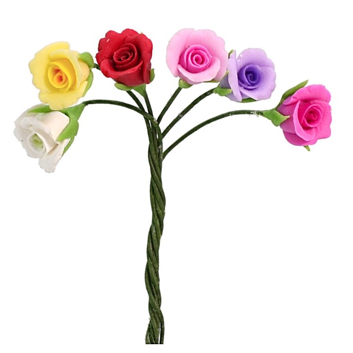 Mazzo di 6 rose in vari colori 7 cm