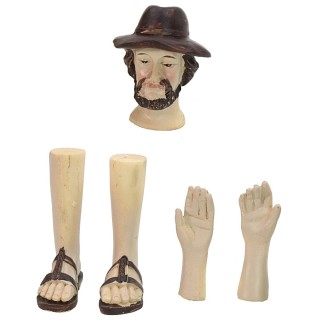 Testa, mani, piedi uomo con cappello per statue cm 14-15 h
