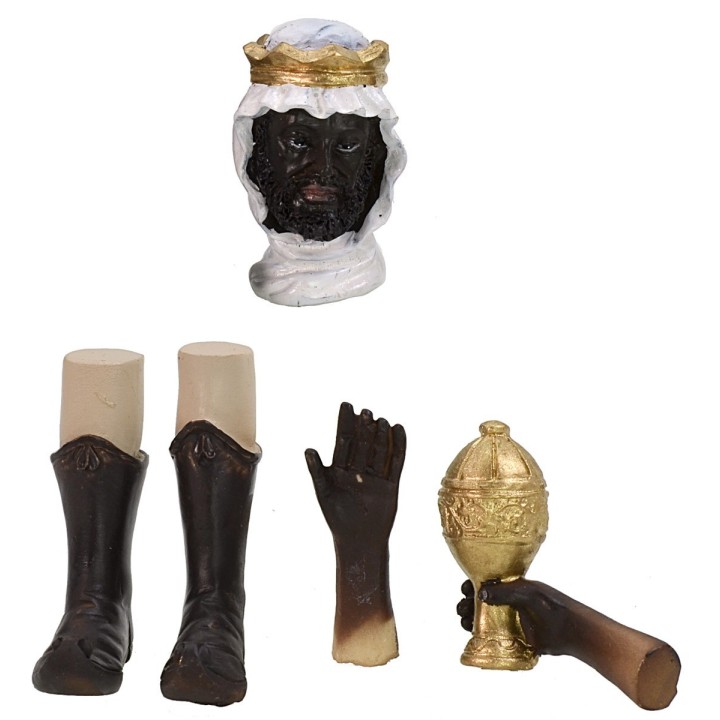 Testa, mani, piedi Tre Re Magi statue cm 14-15 h
