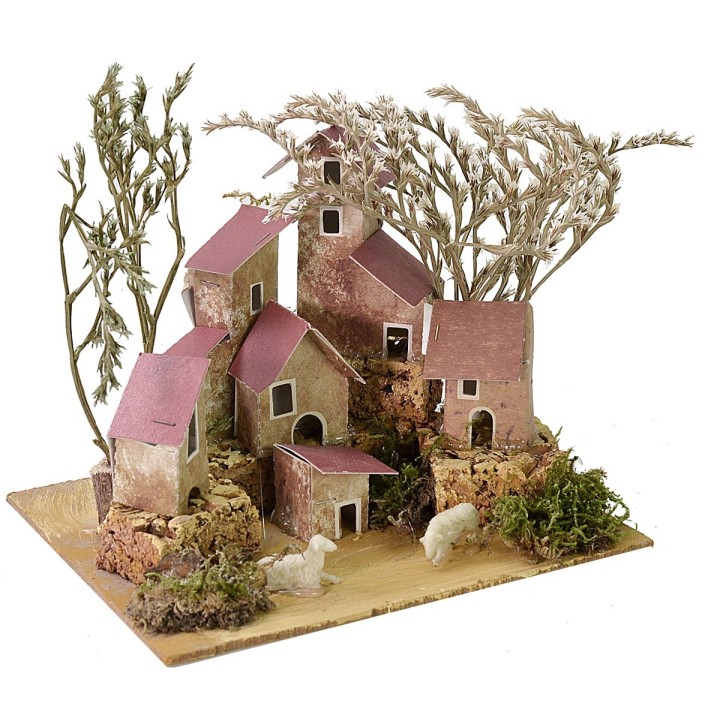 Pueblo para efecto de lejanía belén con árboles cm 15x13x18 h
