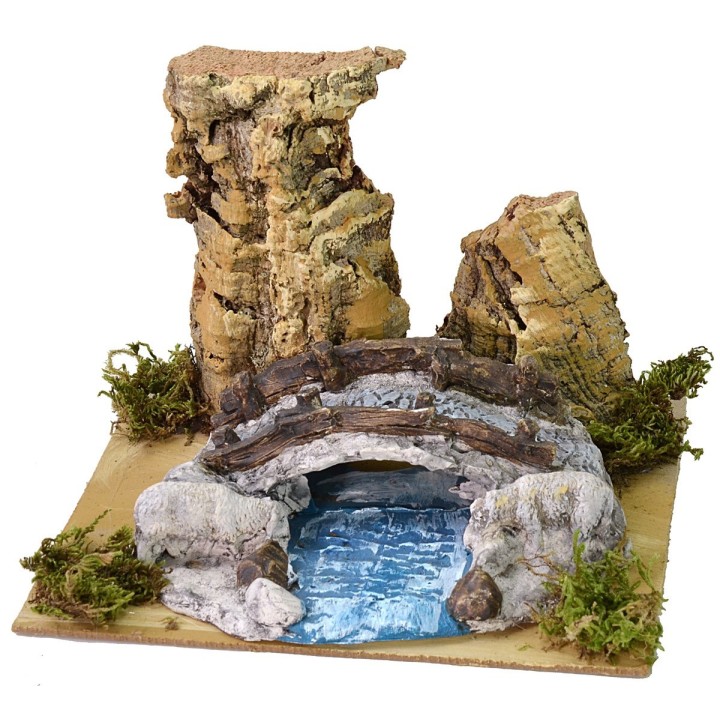 Stream among the rocks with bridge 19X15.7X13.5 cm h