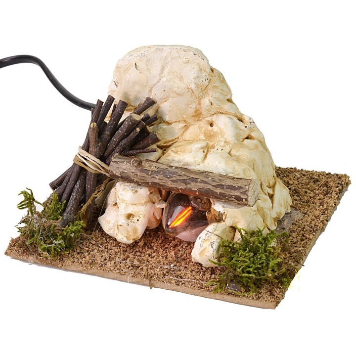 Fuoco per presepe funzionante a corrente cm 13x12x8 h