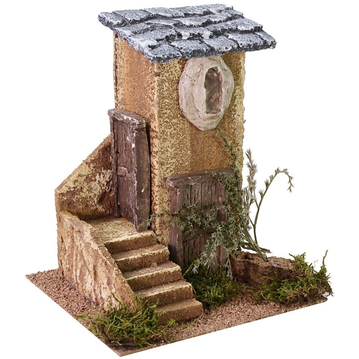 House for nativity scene with ladder and tree cm 18x17x21,5 h