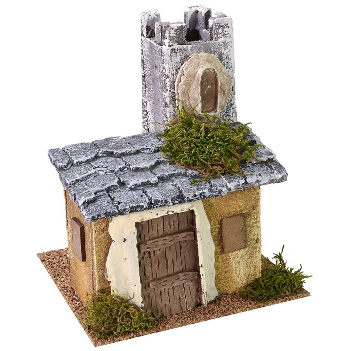 Casa para belén con torreta cm 18x17x21 h