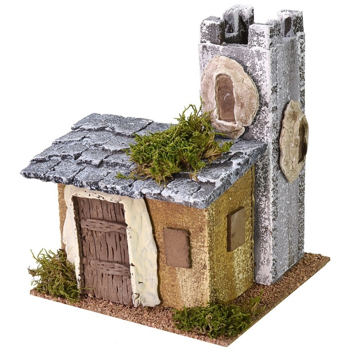 House for nativity scene with turret 18x17x21 cm h