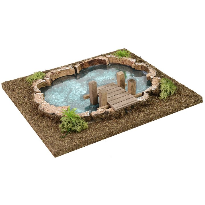Lago con muelle efecto profundidad para belén de 25x23x5 cm h