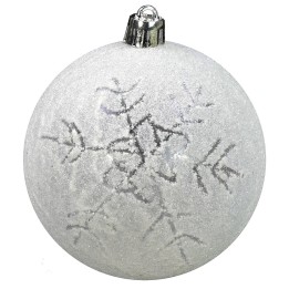 Pallina bianco con glitter e fiocco di neve ø 8 cm
