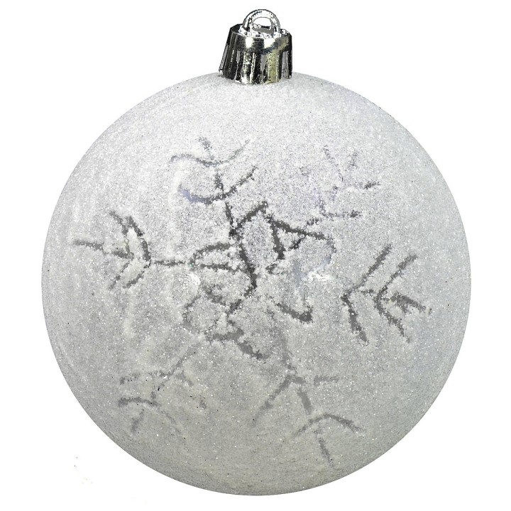 Pallina bianco con glitter e fiocco di neve ø 8 cm
