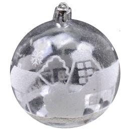 Transparent ball with white decorum and glitter ø 8 cm