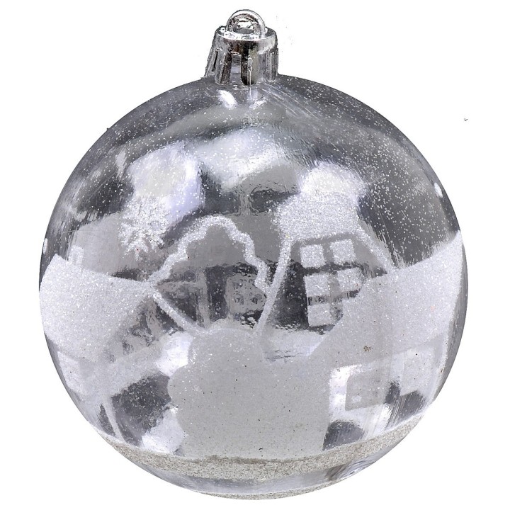 Pallina trasparente con decori bianco e glitter ø 8 cm