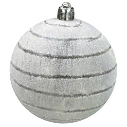Bola blanca de 8 cm con purpurina y rayas