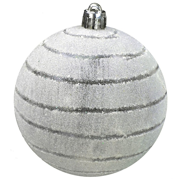 Bola blanca de 8 cm con purpurina y rayas