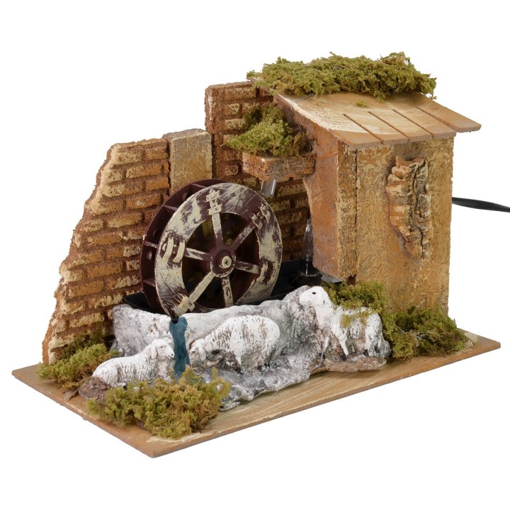 Working water mill with sheep cm 22x12,7x16 h