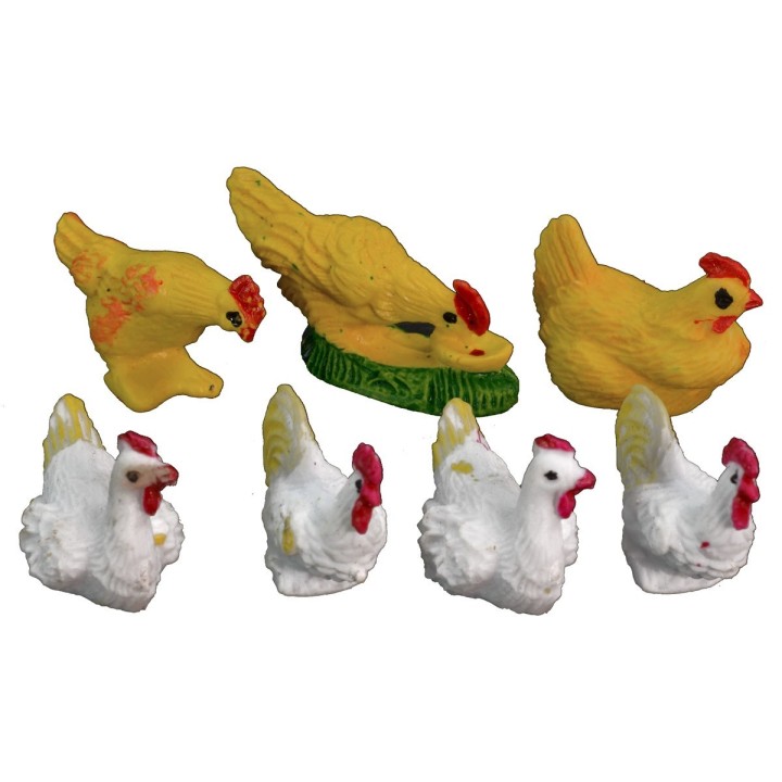 Juego de 7 gallinas en PVC de 2,5-4 cm