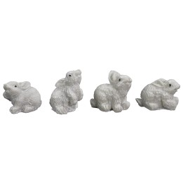 Juego de 4 conejos blancos de resina de 2-2,5 cm
