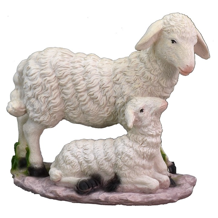 Oveja con cordero de resina para estatuas de 40-45 cm