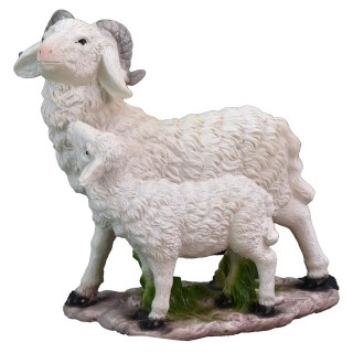 Capra con piccolo in resina per statue da 40-45 cm