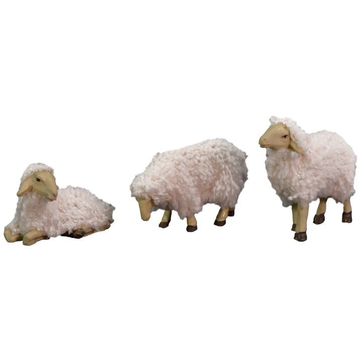 Set 3 pecore in resina con lana per statue da 10-12 cm