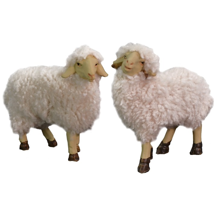 Set 2 pecore in resina con lana per statue da 10-12 cm