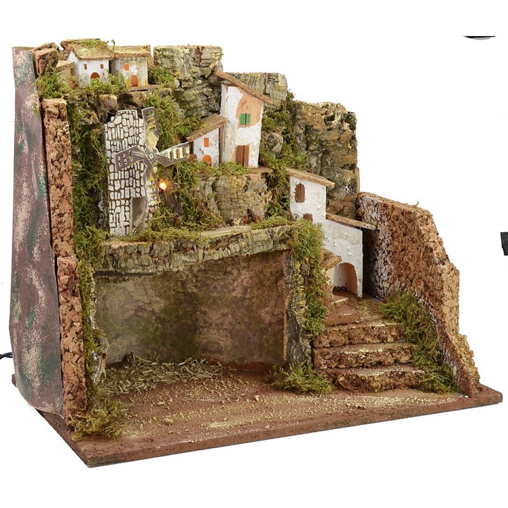Pesebre iluminado con molino de viento de 45x30x37,5 cm h