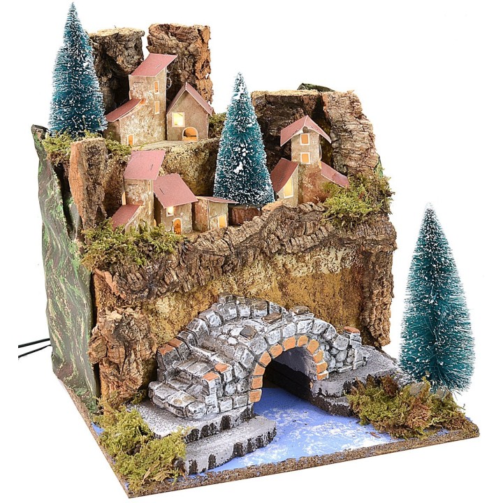 Paesaggio per presepe con illuminazione a corrente cm 25x25x27 h