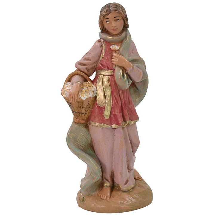 Donna con cesto di fiori 12 cm Fontanini
