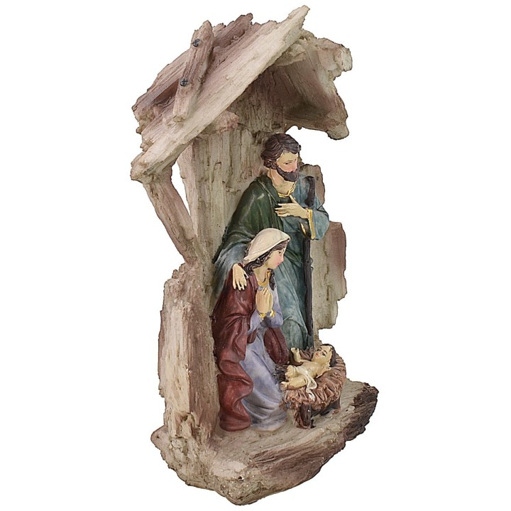 Natividad con cabaña de tronco en resina de 12x7x20 cm de