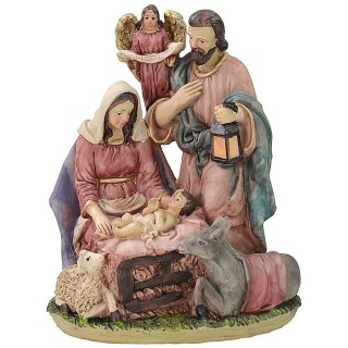 Natività in resina con angelo cm 15,5x11x18 h Presepe