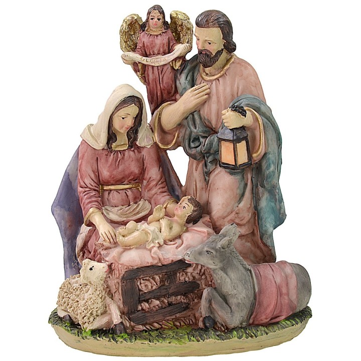 Natività in resina con angelo cm 15,5x11x18 h Presepe