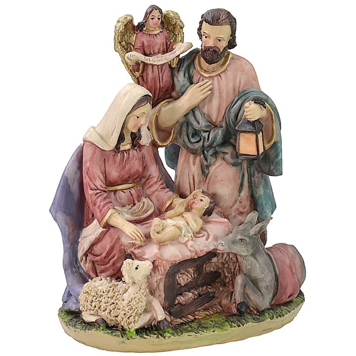 Natività in resina con angelo cm 15,5x11x18 h Presepe