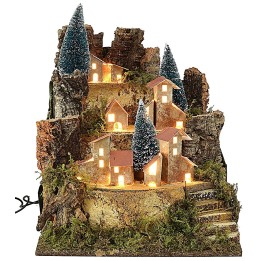 Paisaje para belén con casitas iluminadas de 25x24x30,5 cm h