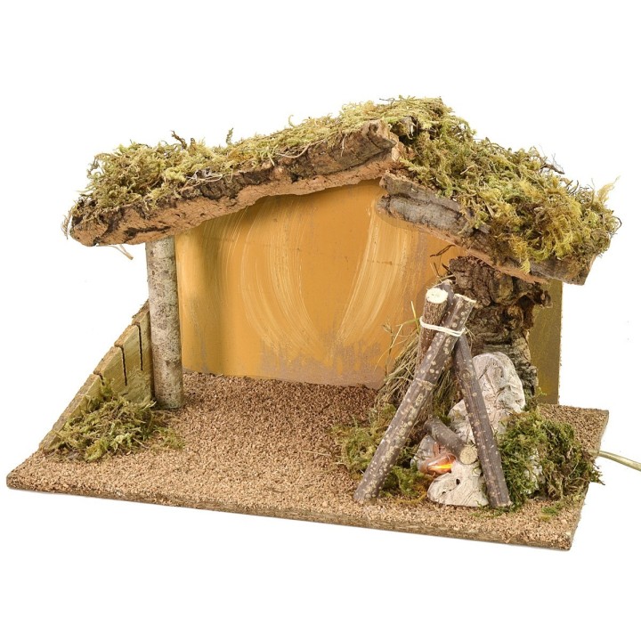 Stable for nativity scene with working fire 37.5x23x24 cm h