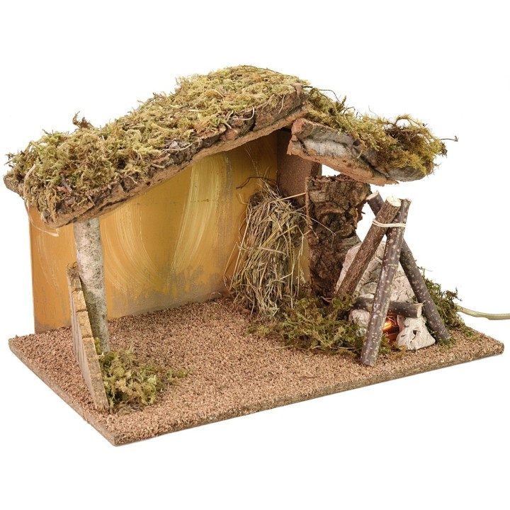 Stable for nativity scene with working fire 37.5x23x24 cm h